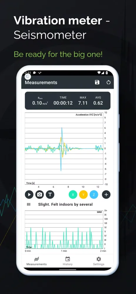 Vibration meter - Seismometer Screenshots