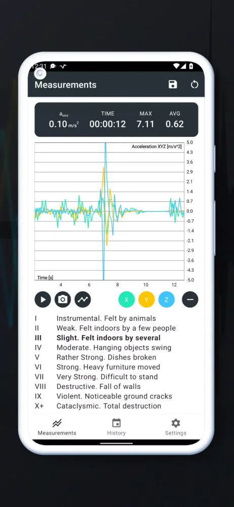 Vibration meter - Seismometer Screenshots