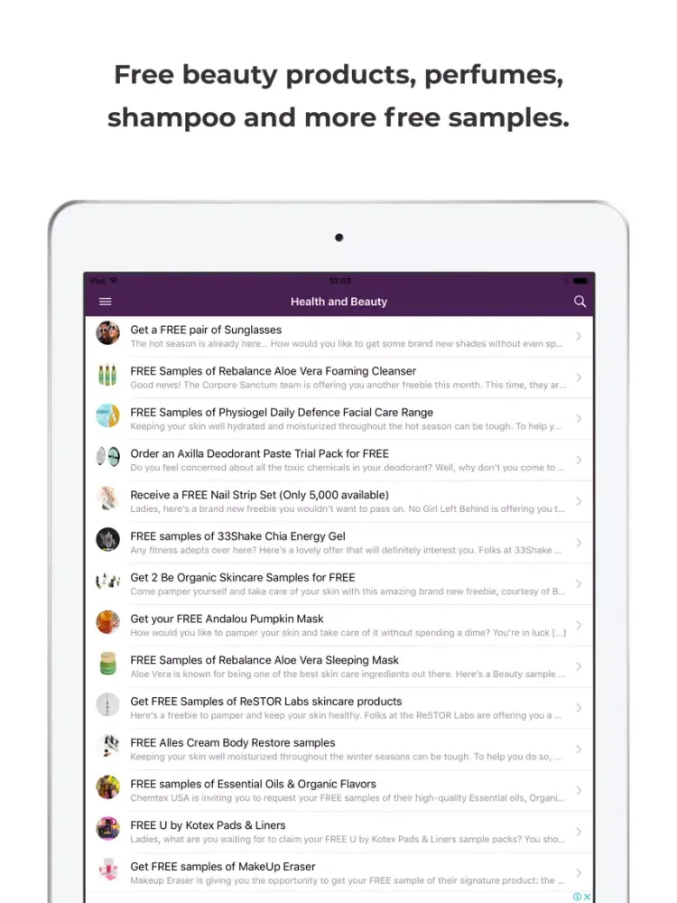 Capturas de tela do Free Samples Australia iPad 