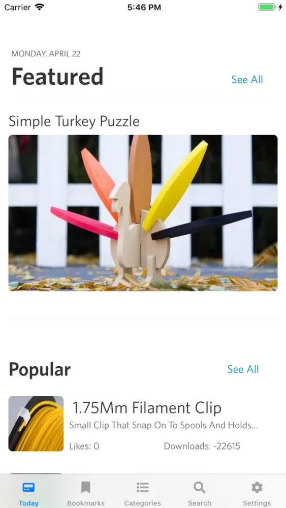 Capturas de tela do Filament for Thingiverse