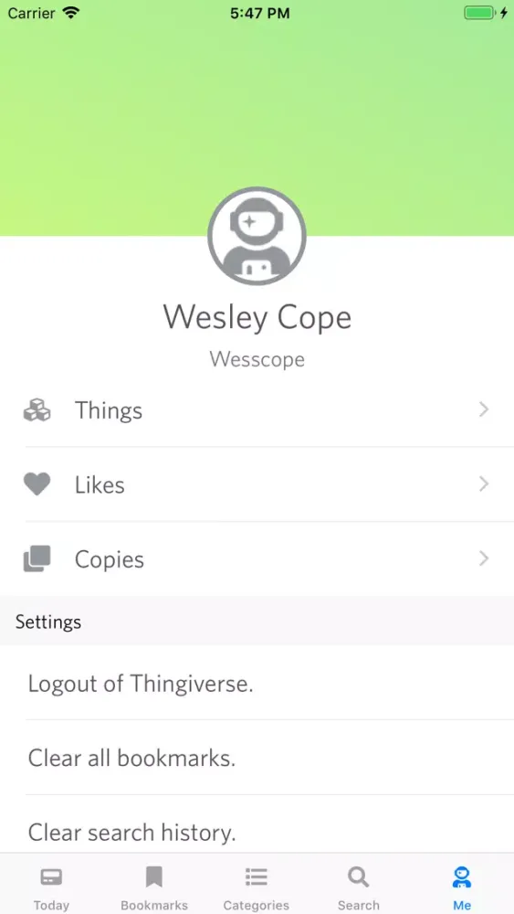 Capturas de tela do Filament for Thingiverse