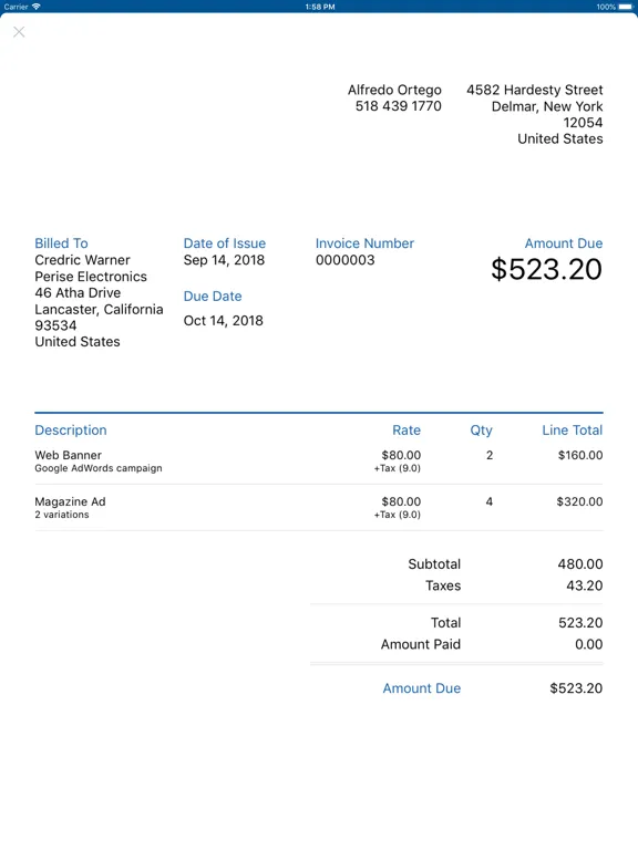Скриншоты Invoice Creator by FreshBooks iPad 