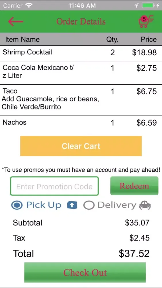 Tangkapan skrin FreshMex Express