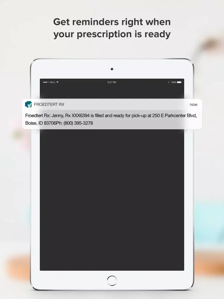 Tangkapan layar Froedtert Rx iPad 
