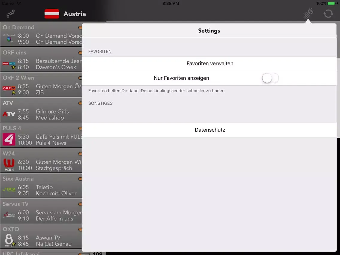 ภาพหน้าจอของ TV-Guide for UPC iPad 