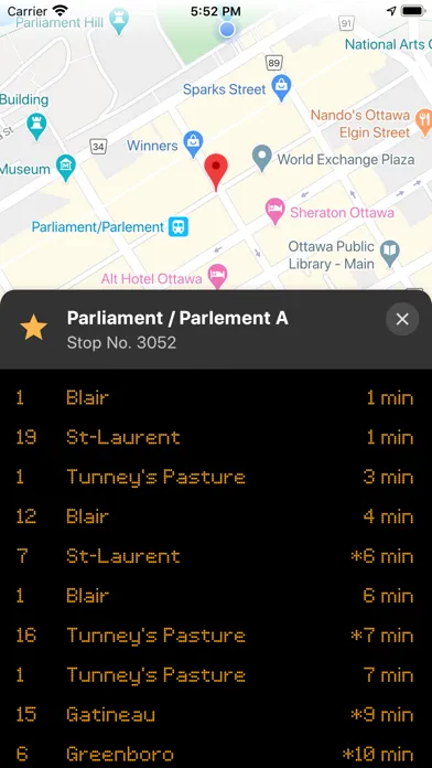 Ảnh chụp màn hình của Ottawa Bus Live