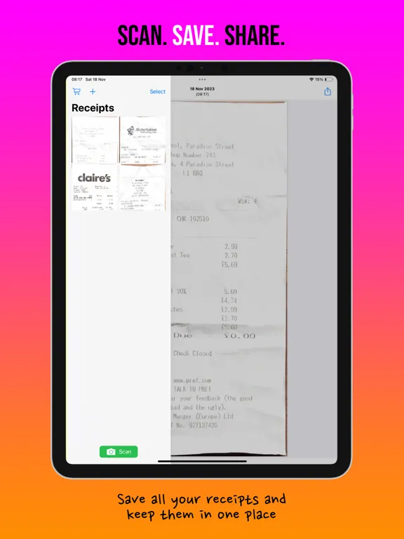Receipts Scanner iPad  স্ক্রিনশট