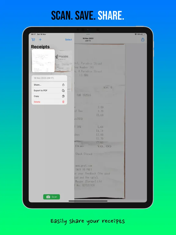 Receipts Scanner iPad  স্ক্রিনশট