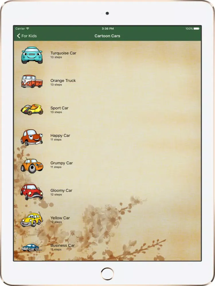 Ảnh chụp màn hình của Artist Green - How to draw Cartoon Cars iPad 