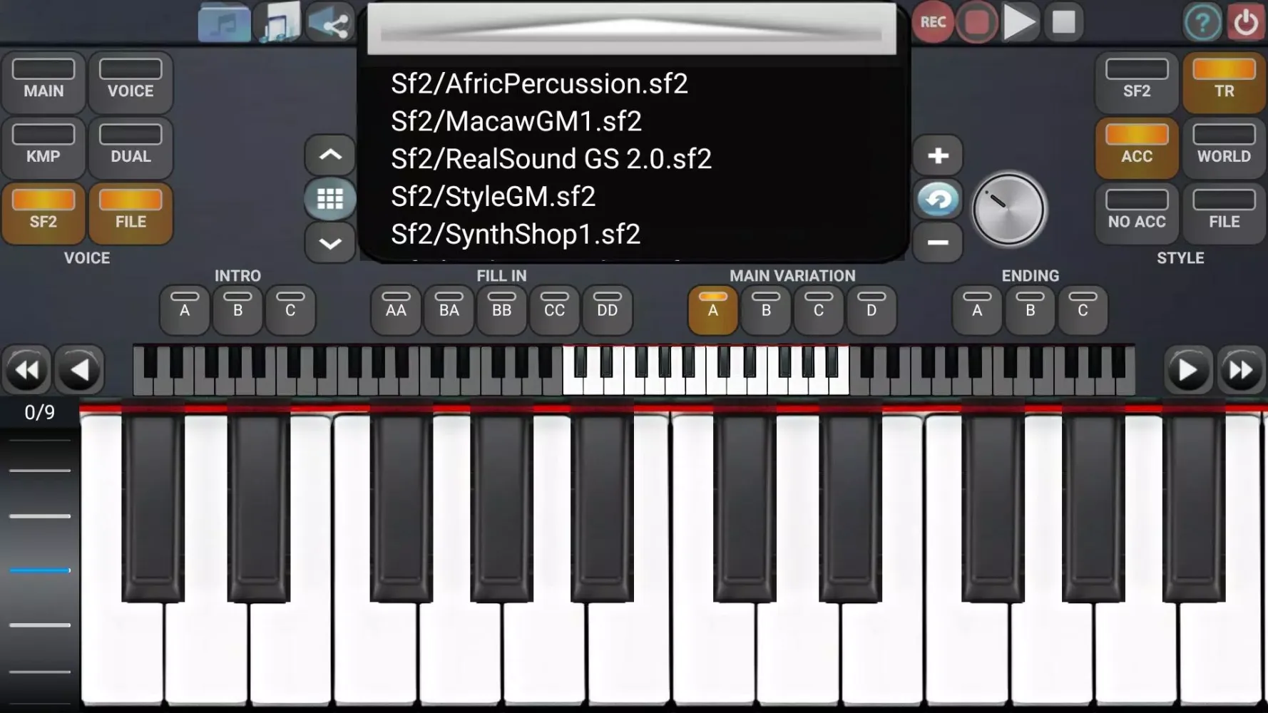 Tangkapan skrin Soundfont Piano
