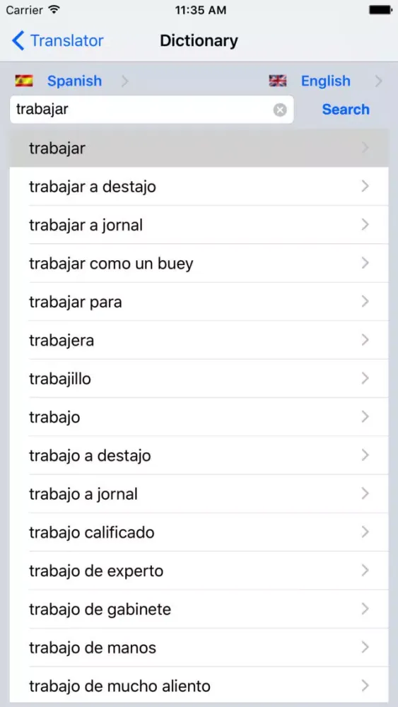 English/Spanish Dictionary سکرین شاٹس