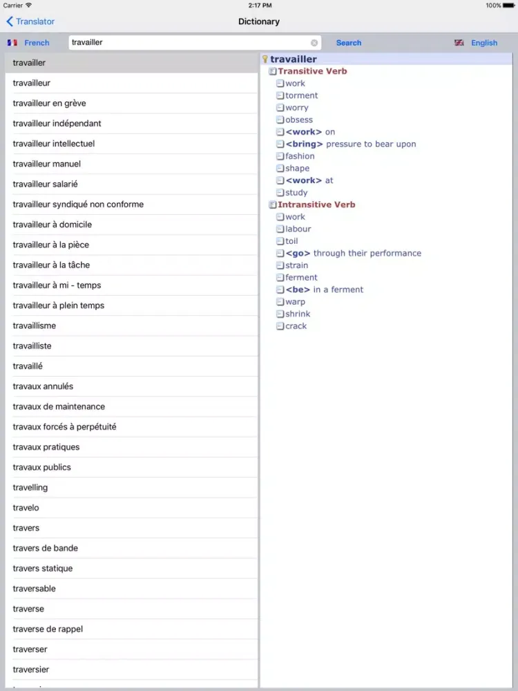 Tangkapan layar French/English Dictionary iPad 