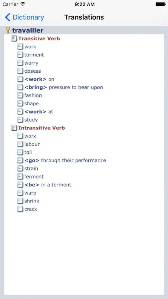 Tangkapan layar French/English Dictionary