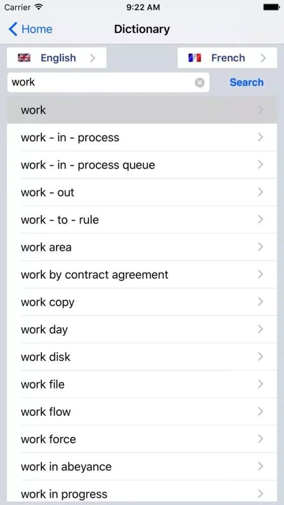 Tangkapan layar French/English Dictionary