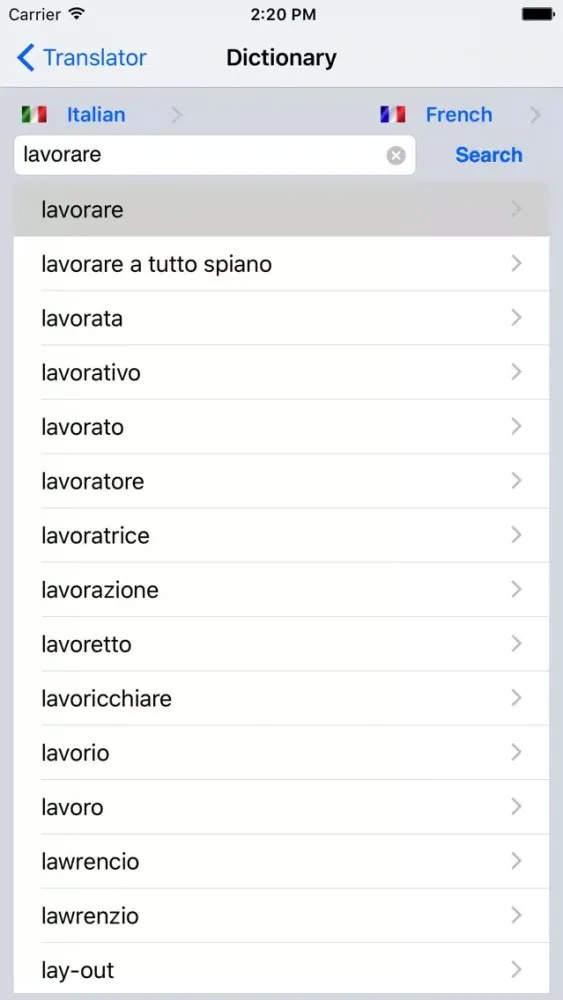 Скриншоты Dizionario Italiano/Francese