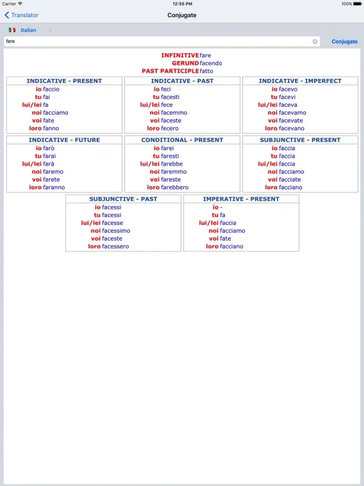 Capturas de tela do Verb Conjugation iPad 