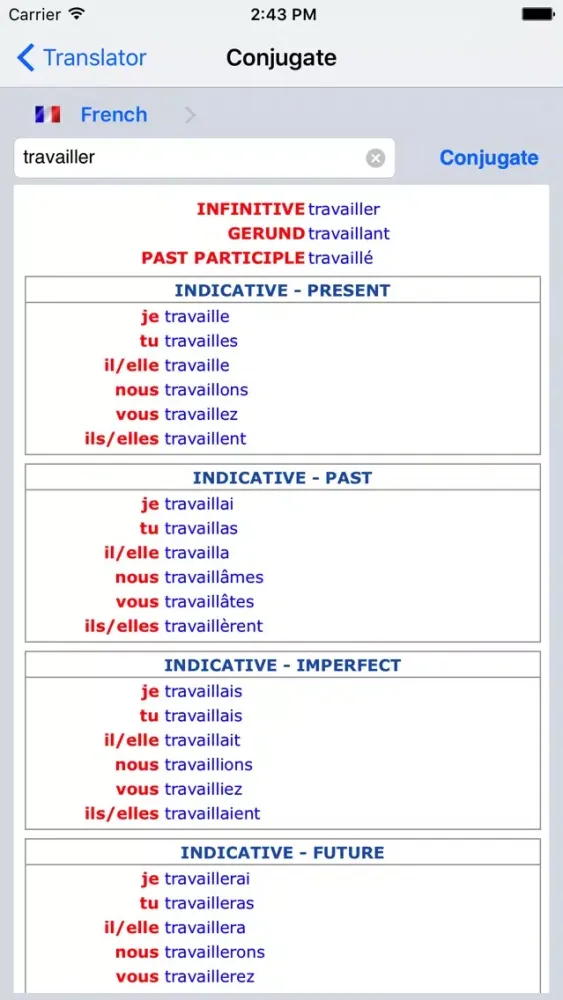 Capturas de tela do Verb Conjugation