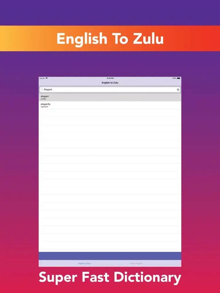 Capturas de pantalla de Zulu Dictionary English iPad 