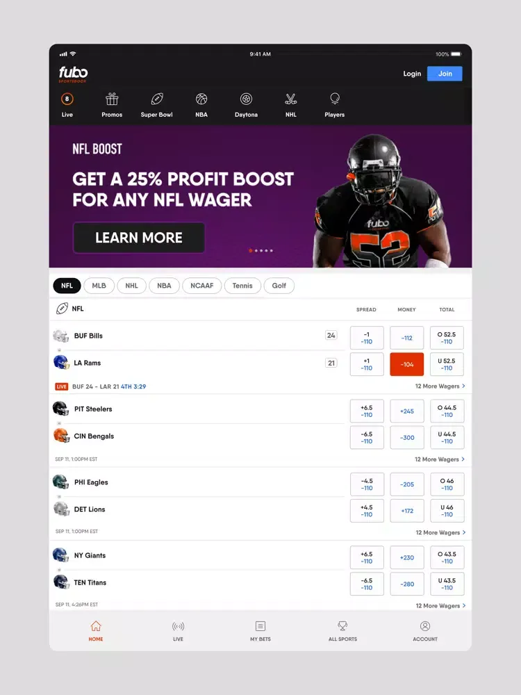 تصاویر Fubo Sportsbook: Live Bets iPad 