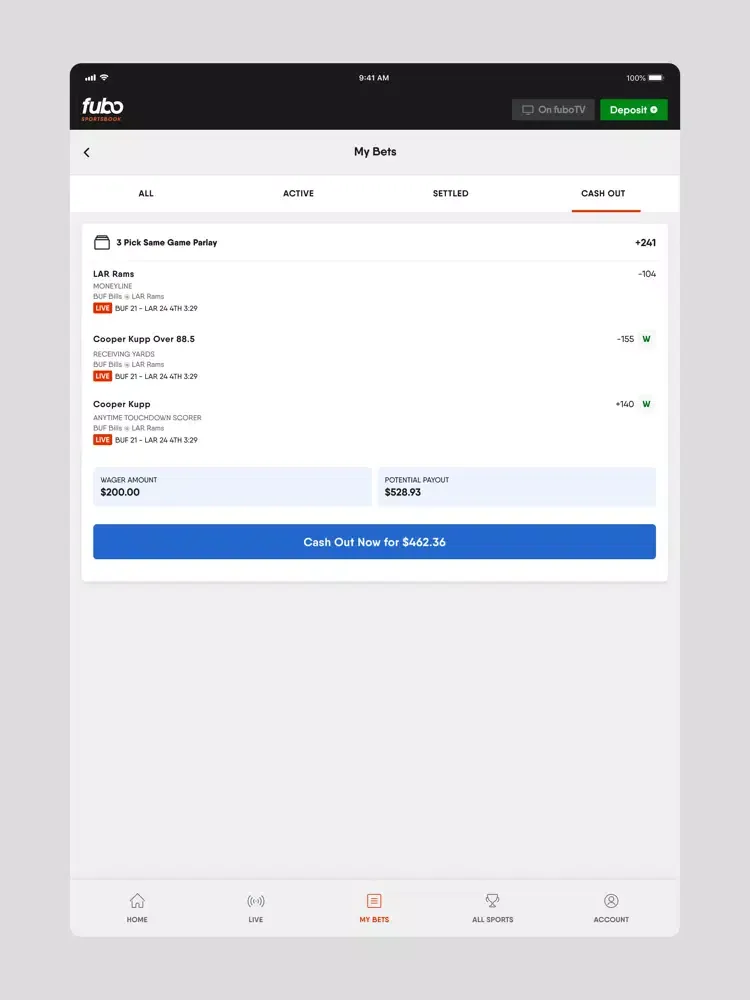 تصاویر Fubo Sportsbook: Live Bets iPad 