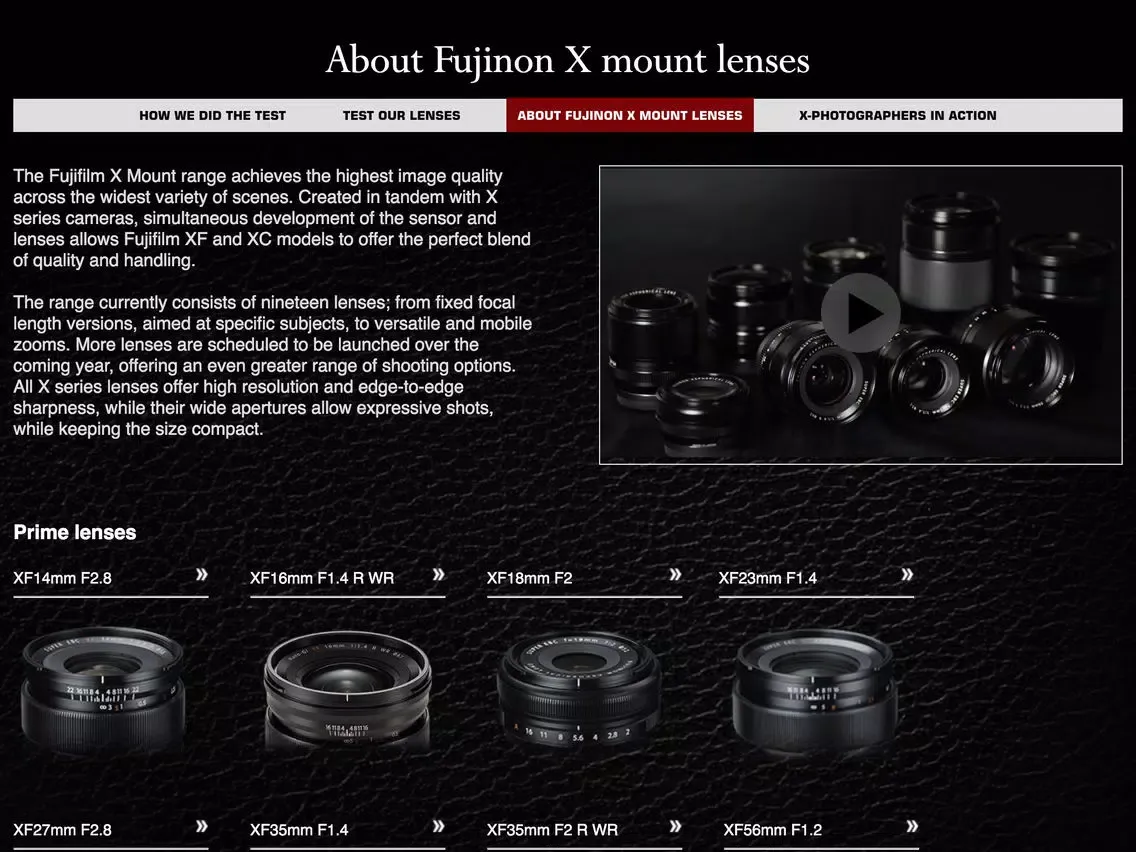 Capturas de tela do Fujifilm X mount Lenses iPad 