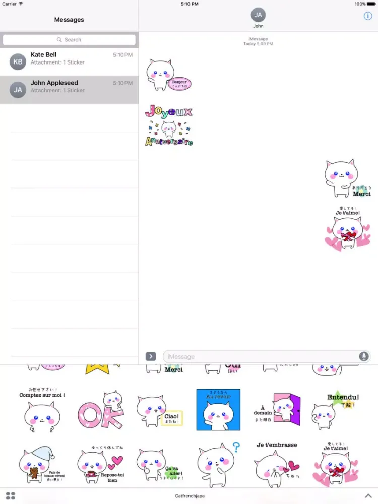 تصاویر Sticker of the white kitty in French and Japanese iPad 