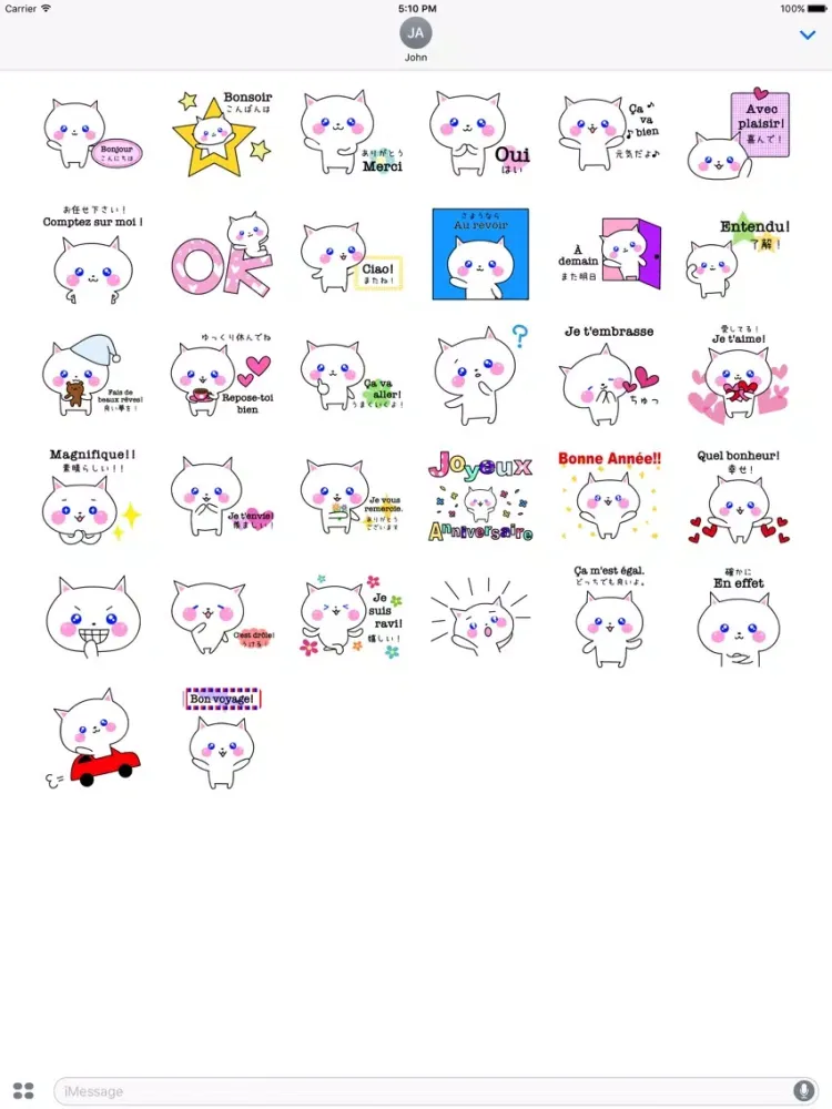 تصاویر Sticker of the white kitty in French and Japanese iPad 