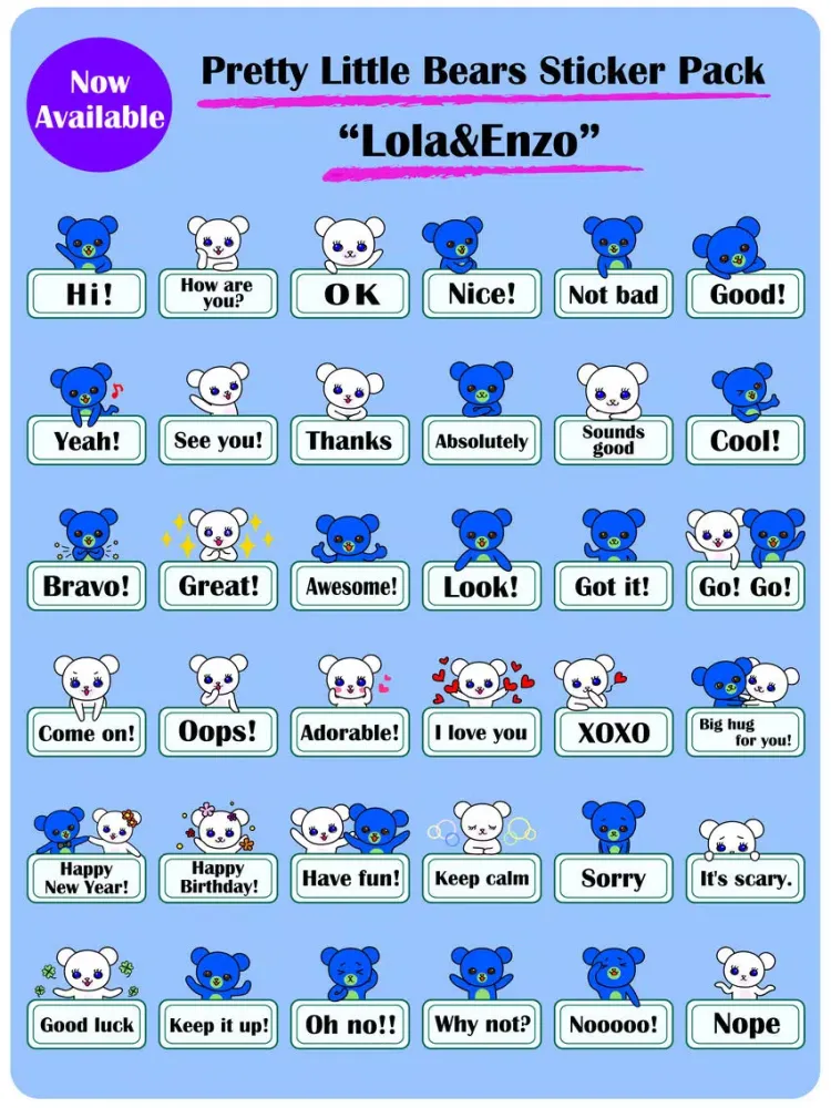 Pretty Little Bears English Stickers “Lola&Enzo" iPad 应用截图