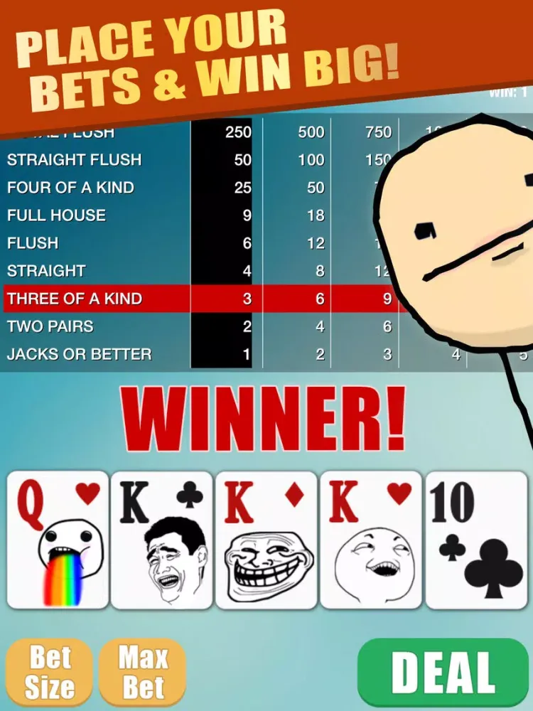 صور Rage Video Poker - New Comic Troll Face Casino Cards iPad 
