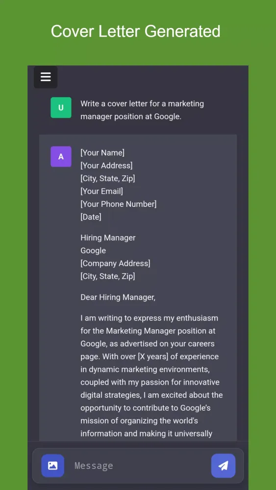 AI Cover Letter Generator سکرین شاٹس