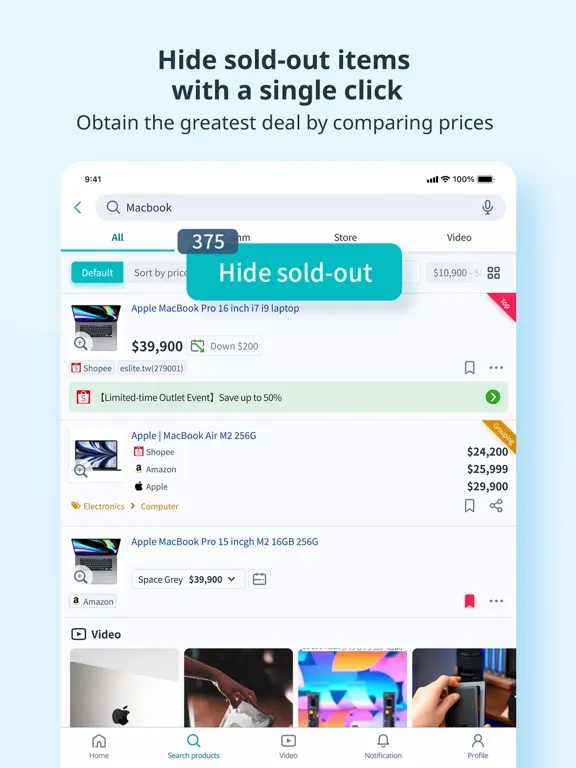 Ảnh chụp màn hình của BigGo - Best Price Comparison. iPad 