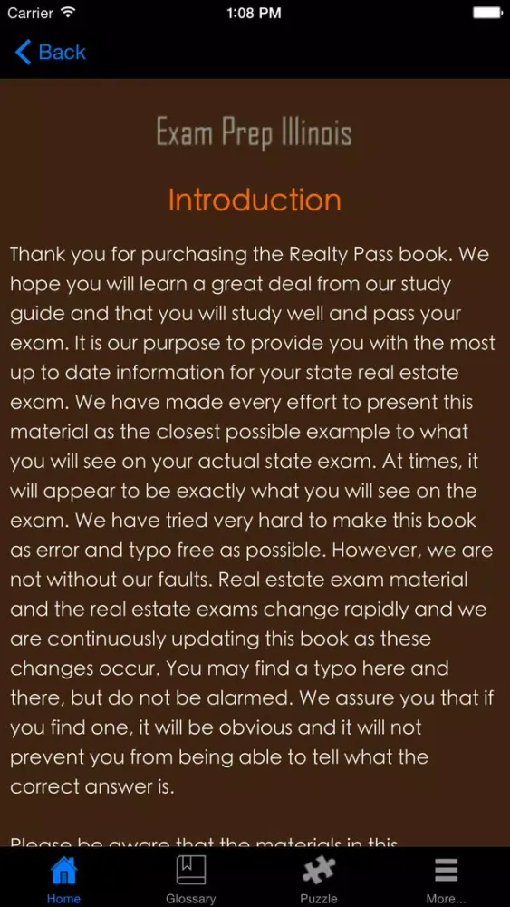 Ảnh chụp màn hình của ExamPrepIL Illinois Real Estate Agent Exam Prep.