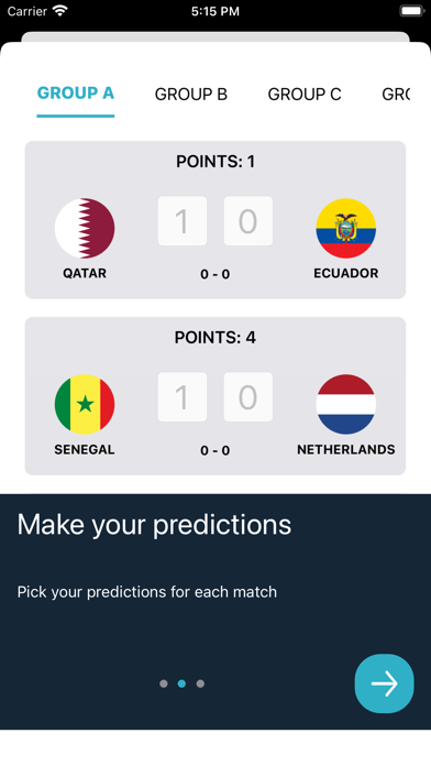 WC 2022 Predictor Screenshots