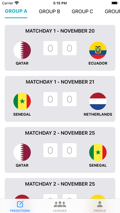 WC 2022 Predictor Screenshots