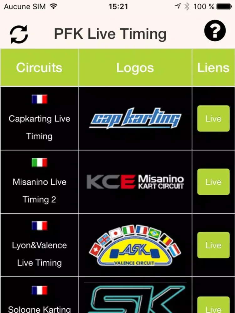 Tangkapan layar PFK Live Timing iPad 