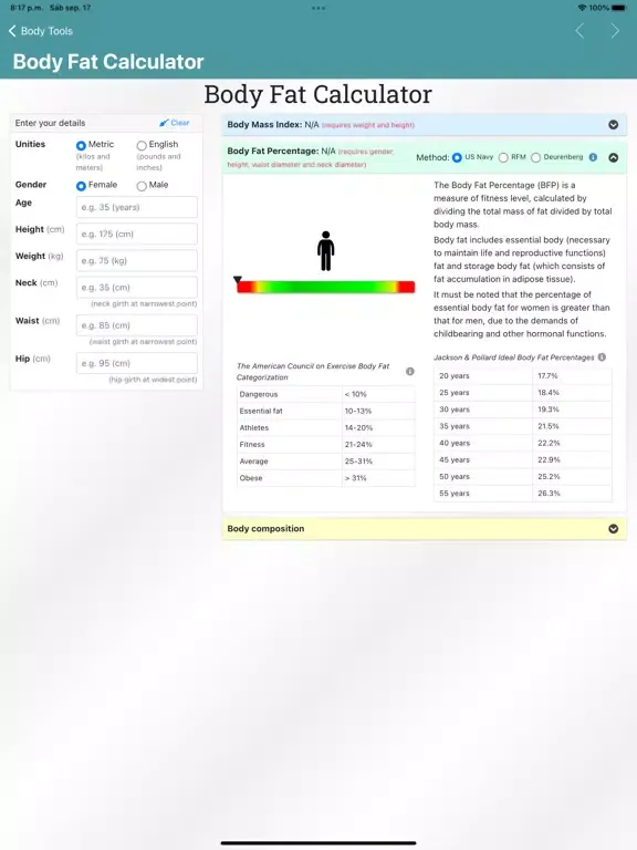 Zrzuty ekranu Body Fat Calculator and Tools iPad 