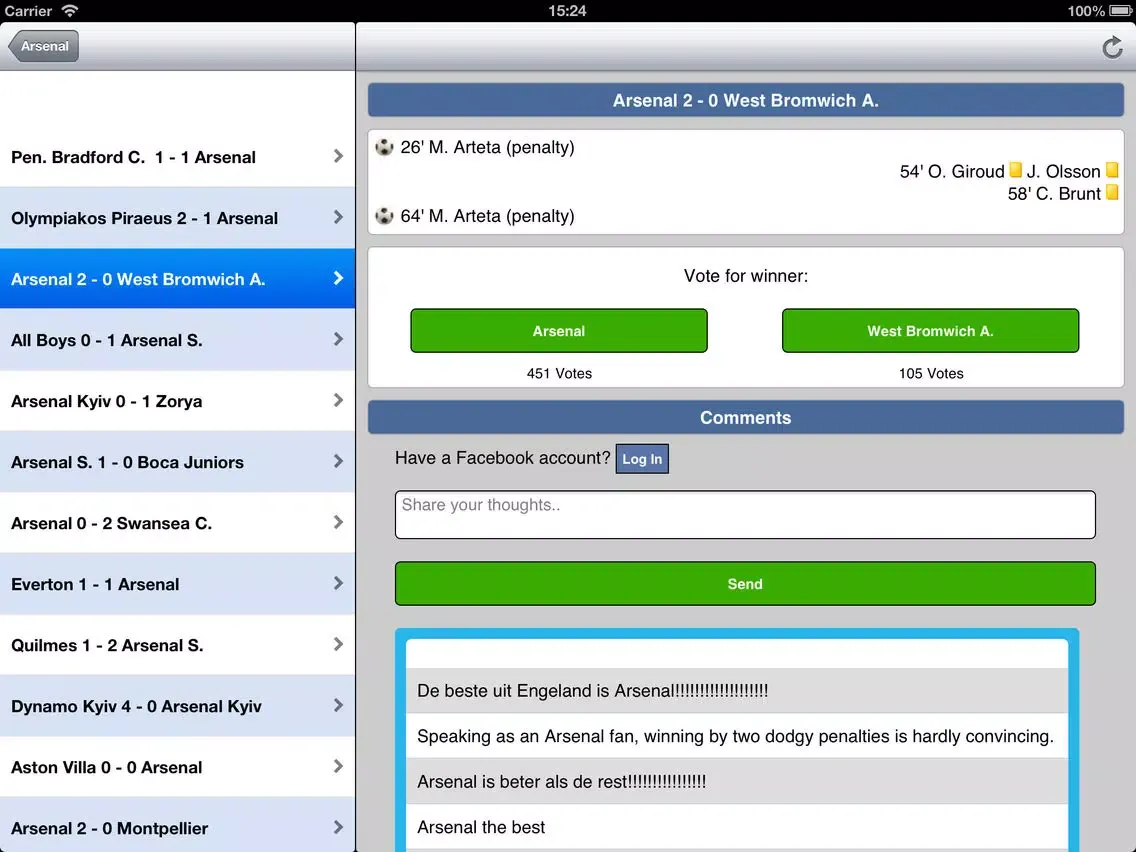 Live Scores for Arsenal iPad  স্ক্রিনশট