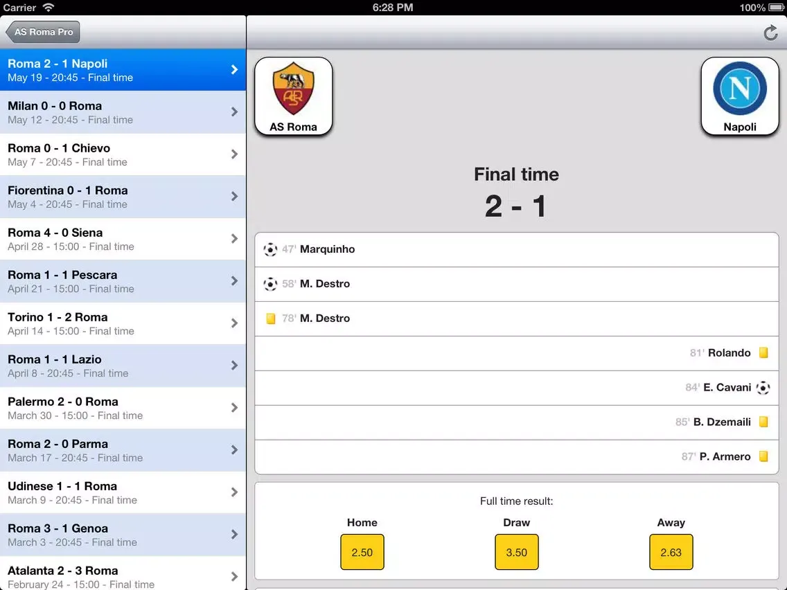 Live Scores for AS Roma iPad 应用截图