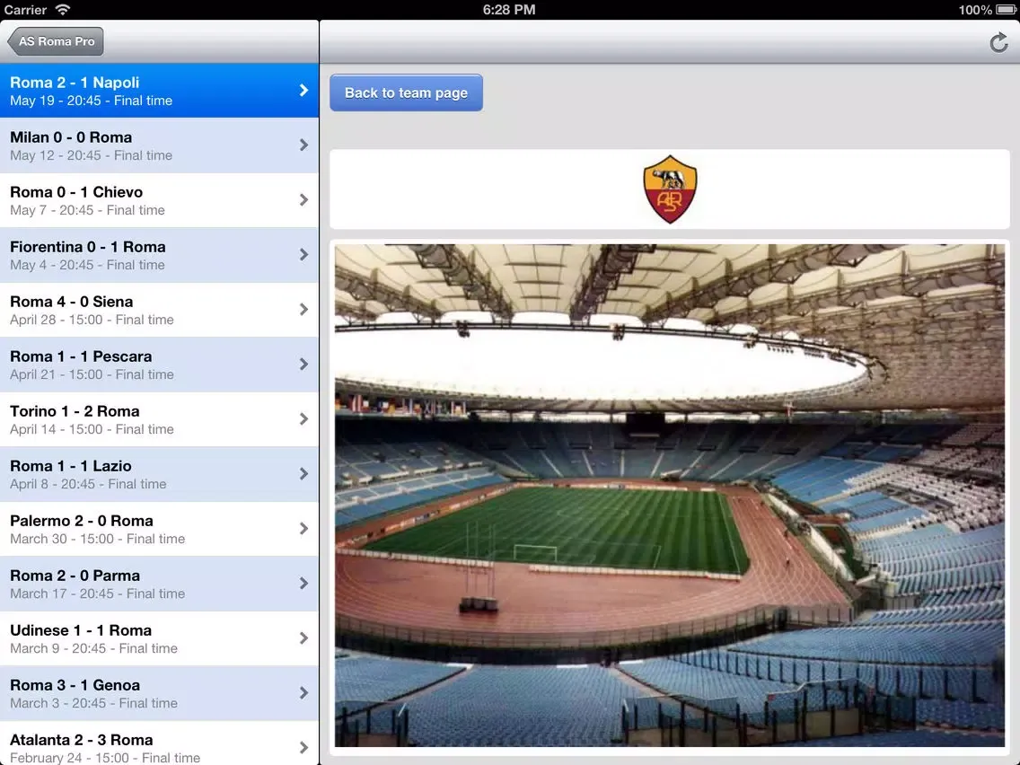 Live Scores for AS Roma iPad 应用截图