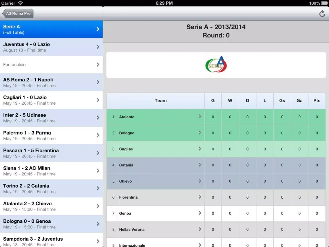 Live Scores for AS Roma iPad 应用截图