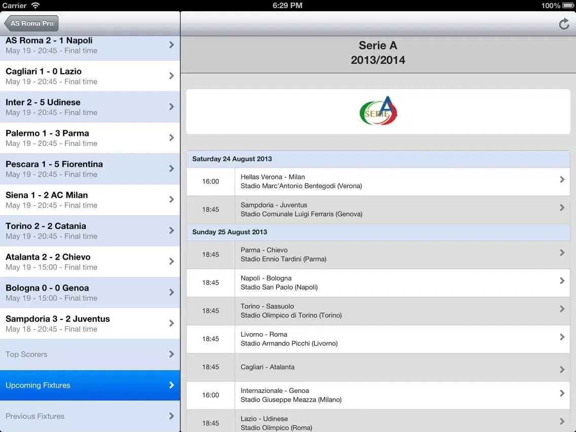 Live Scores for AS Roma iPad 应用截图