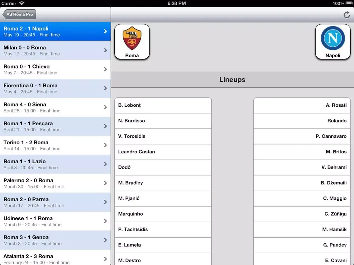 Live Scores for AS Roma iPad 应用截图