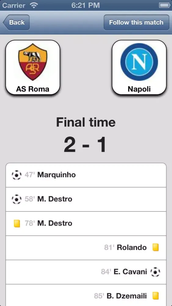 Live Scores for AS Roma应用截图
