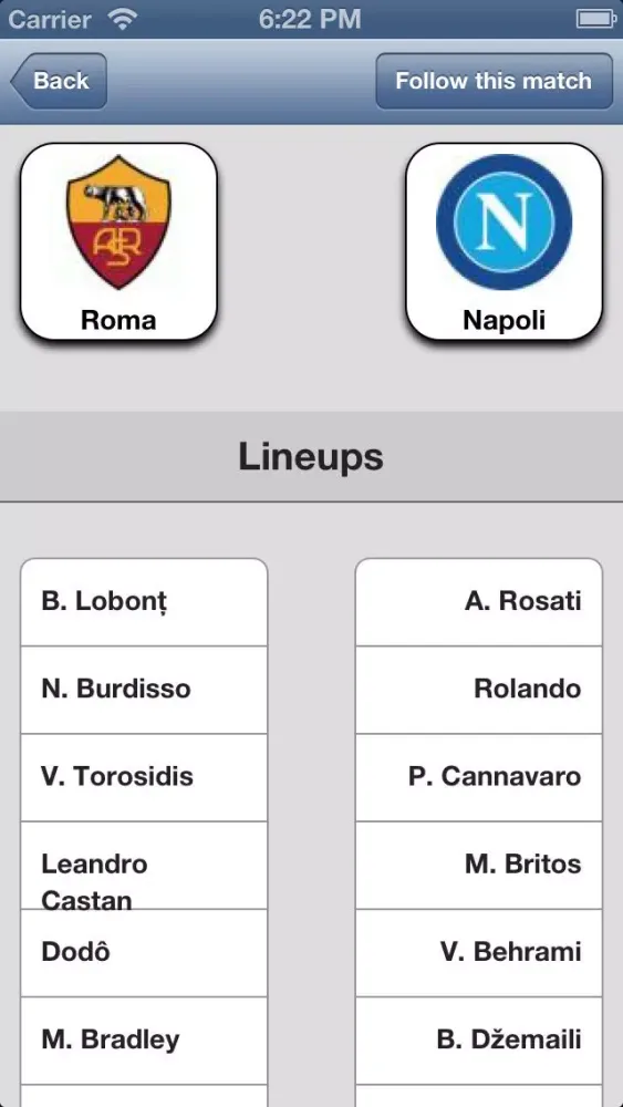 Live Scores for AS Roma应用截图