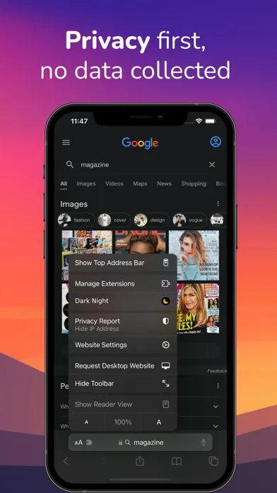 Captures d'écran de Dark Night - mode for Safari