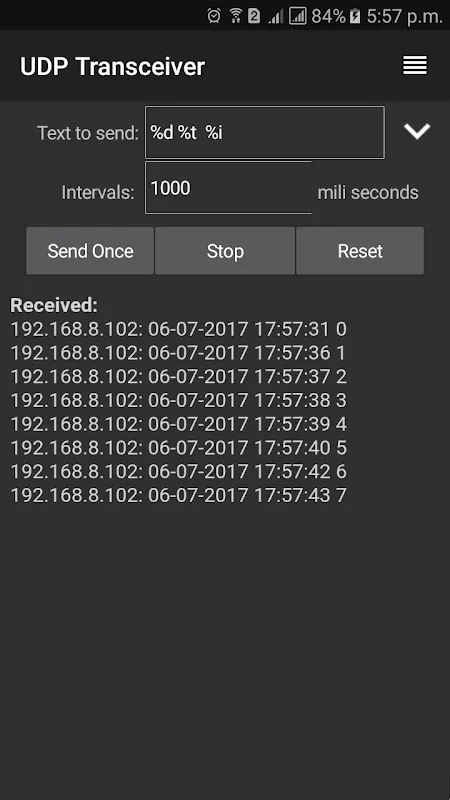 UDP Transceiver Screenshots