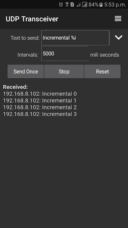 UDP Transceiver Screenshots