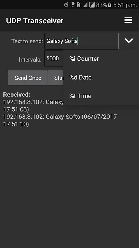 UDP Transceiver Screenshots