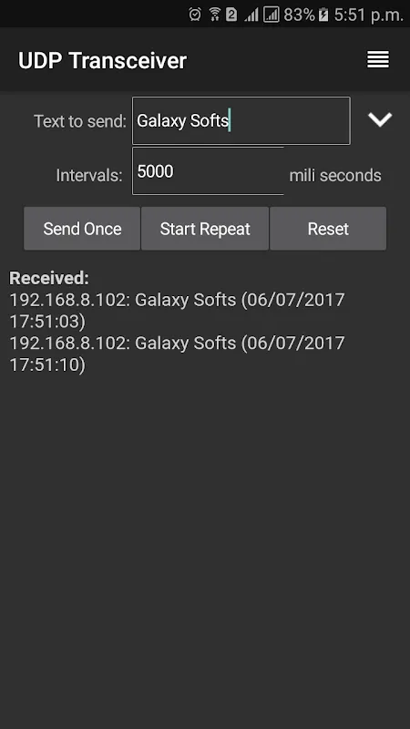 UDP Transceiver Screenshots