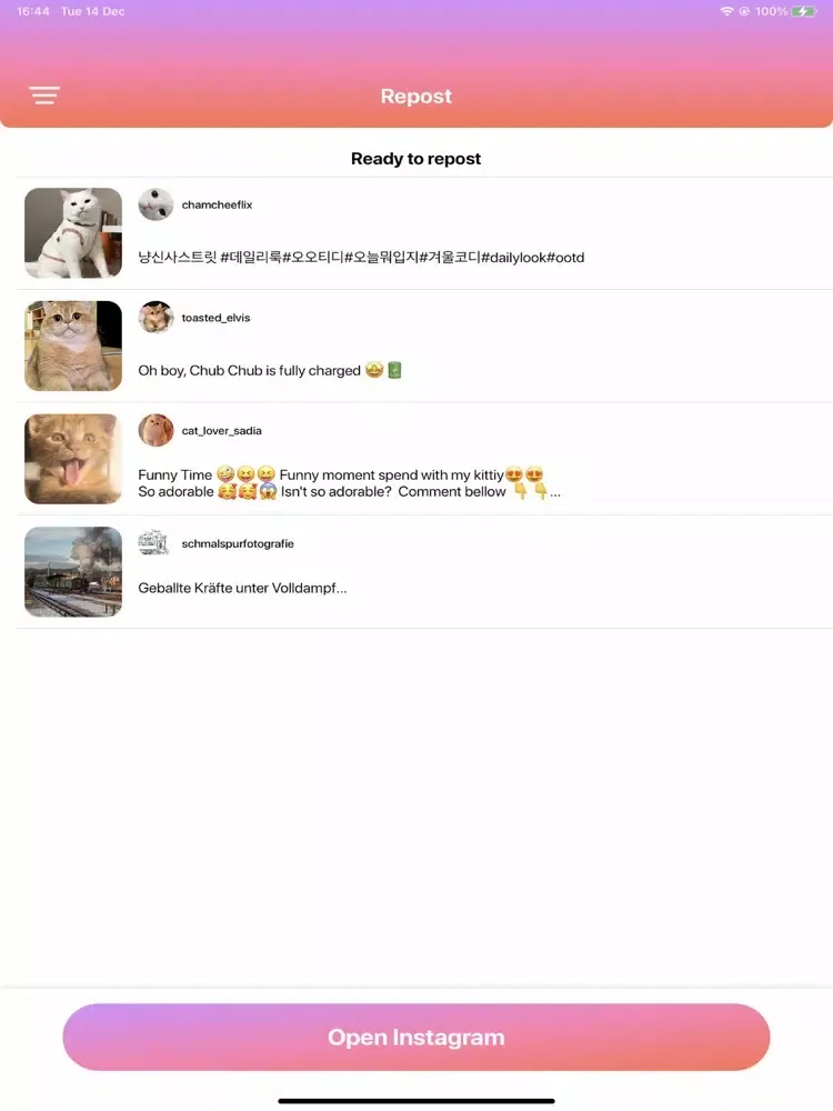 Repost for Instagram Profile iPad  स्क्रीनशॉट